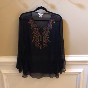 Flowy black blouse with embroidered detail